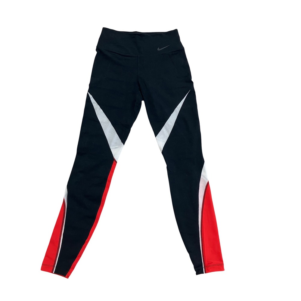 Nike Dri-FIT‎ Womens Black Red White Colorblock High Rise Leggings Small